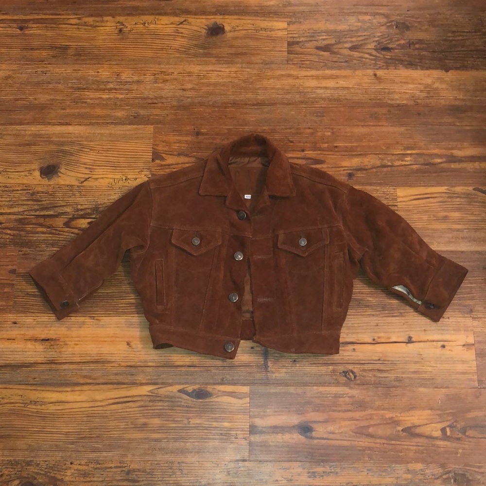Vintage GAP Kids l Brown Button Front Suede Jacket Heavy Sz XXS